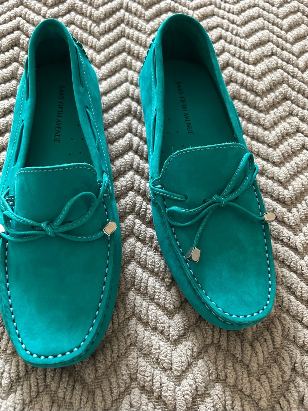 Saks Fifth Avenue Teal Suede Driving Moccasins